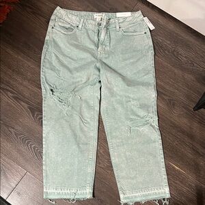 Maurices Mint Distressed Straight Crop Jeans